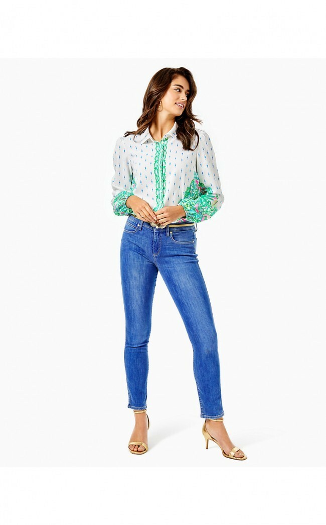 FILA Lilly Pulitzer Tavia Top Resort White Coconut Row XS Long Sleeve Shirt