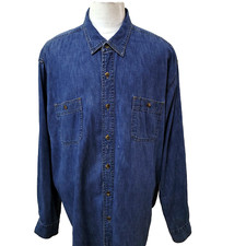 Route 66 Men's Size 2XL Solid Blue Denim Long Sleeve Old School Biker Jean Shirt