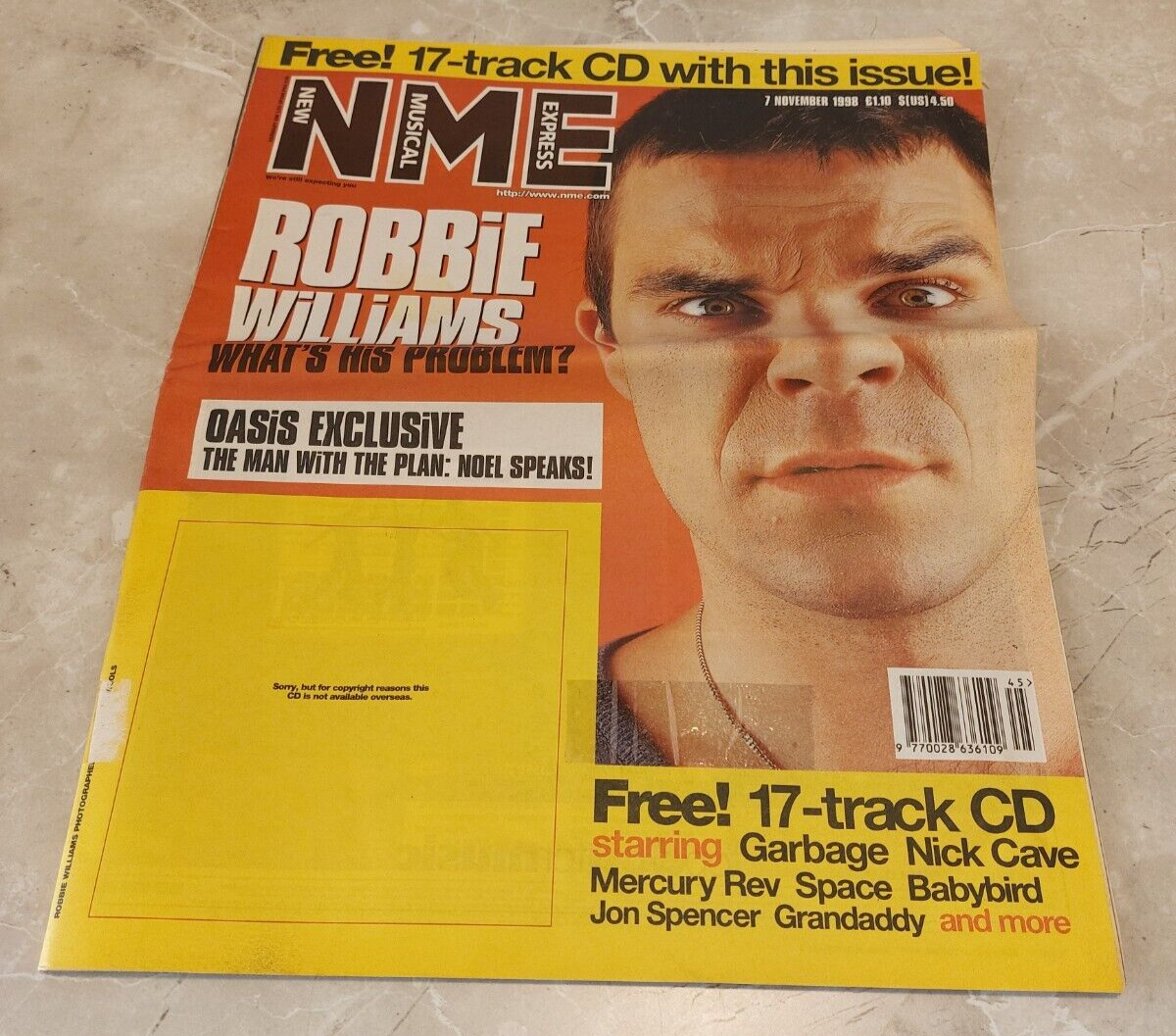NME 7 NOVEMBER 1998 OASIS , ROBBIE WILLIAMS , PAUL WELLER , BELLE & SEBASTIAN