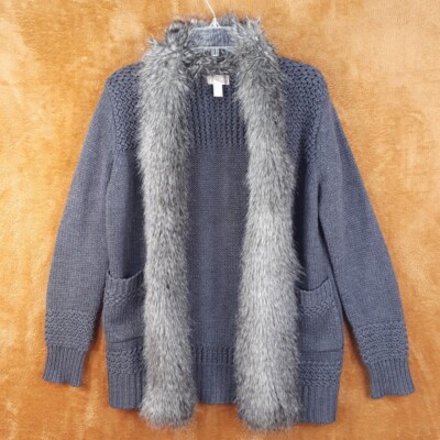 FOREVER 21 Sweater Womens Small Gray Cardigan Open Faux