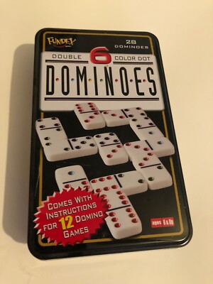Dominoes Fundex 28 Dominoes Double 6 Color Dot Dominoes NEW In Tin Box Ages 6+