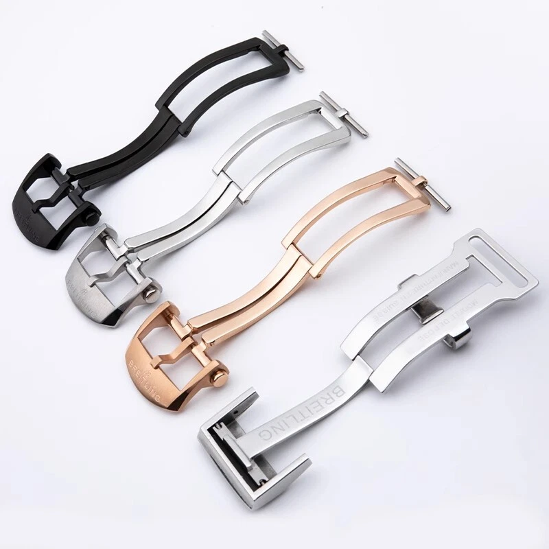 Складная застежка-пряжка 20 мм для ремешков часов Breitling серебристая черная розовое золото - Изображение 4 из 4