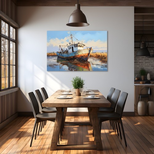 Antiguo barco de pesca de colección impresión al óleo lienzo enmarcado arte de pared decoración costera - Imagen 8 de 11