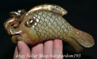 4.8" Old Chinese Hetian Jade Copper Gilt Fengshui Year fish Statue Pendant