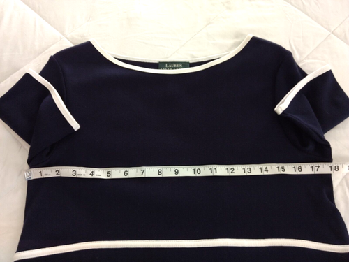 Vestido LAUREN RALPH LAUREN Midi M Azul Marino Blanco Borde Dinero Antiguo Manga Corta Clásico - Imagen 8 de 10