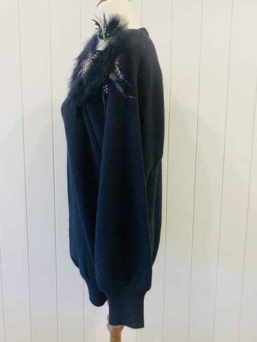 Vintage R-Jay Honey Size M Medium Black Feather Long Sleeve Jumper Sweater - Picture 2 of 14