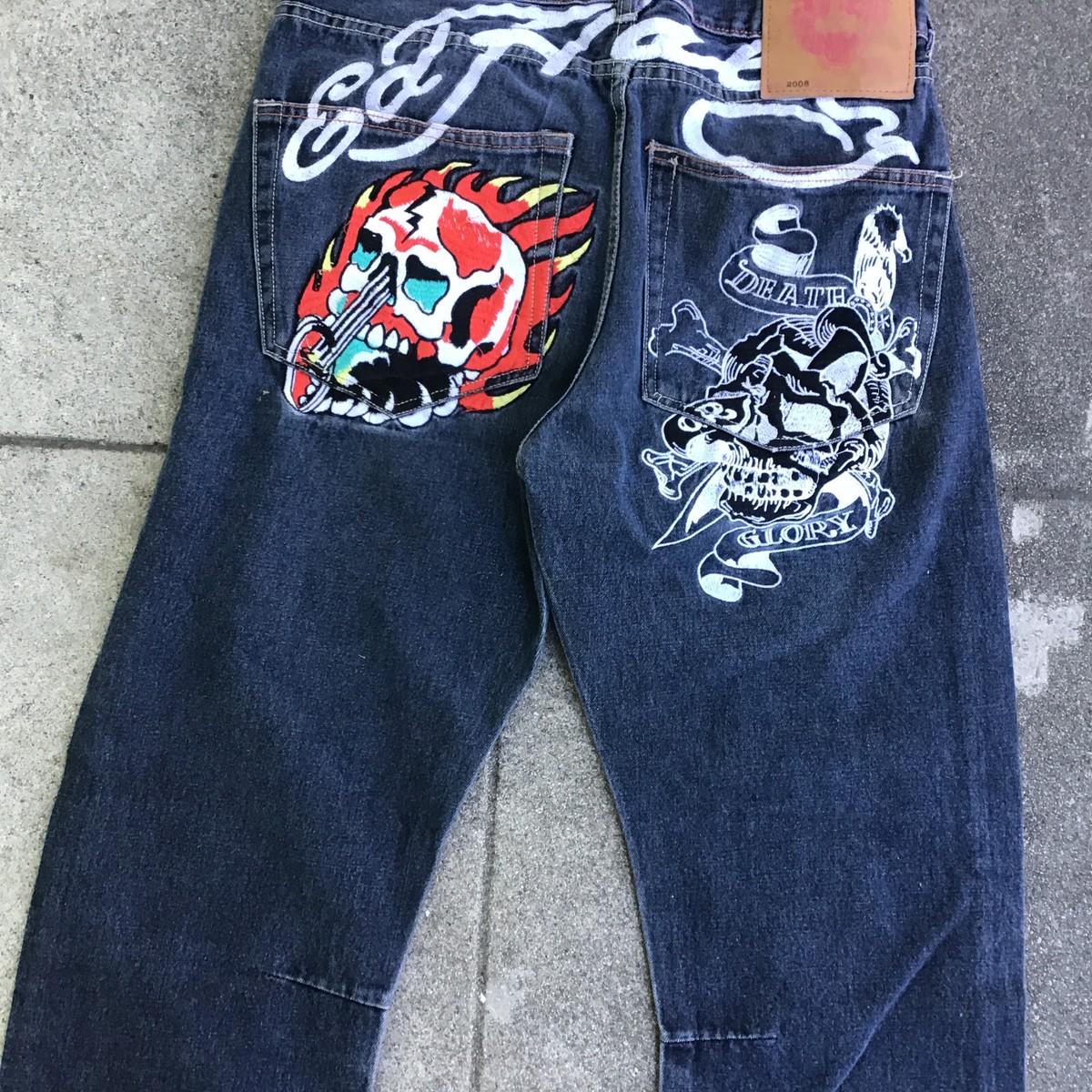CHRISTIAN AUDIGIER Ed Hardy Denim Death Glory Embroidery Men Jeans
