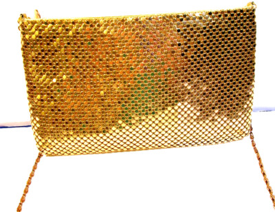 Blingy Gold Metal Mesh Purse Evening Bag W Gold Tone Copper Metal Strap 6x10