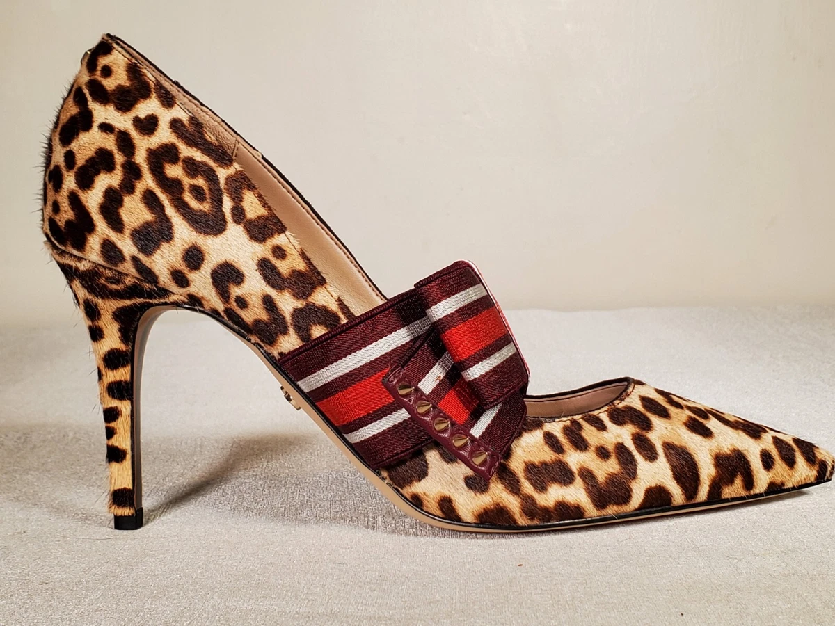 NWOT Sam Edelman Maeve Sand Calf Hair Leopard Print Big Bow Heels