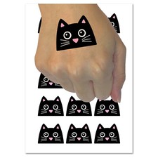 Peeking Black Cat Temporary Tattoo Water Resistant Fake Body Art Set