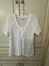 St, John’s Bay Women’s White Short Sleeves Crochet Vest/top With Buttons- Size M