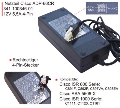 CISCO DELTA 12V 5,5A 66W NETZTEIL 341-100346-01 4PIN  CISCO ASA 5506 ISR800 ML12