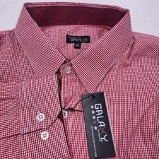 Galaxy By Harvic Men's Red/White Gingham Slim-Fit Button-Down Dress Shirt Large