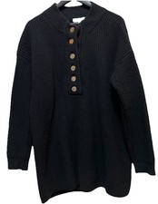 La Maille Sezane Luan Black Cable Knit Organic Cotton Wool Mini Sweater Dress M