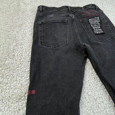 Ksubi Chitch World Tour Black Distressed Jean Red Stitch Mens