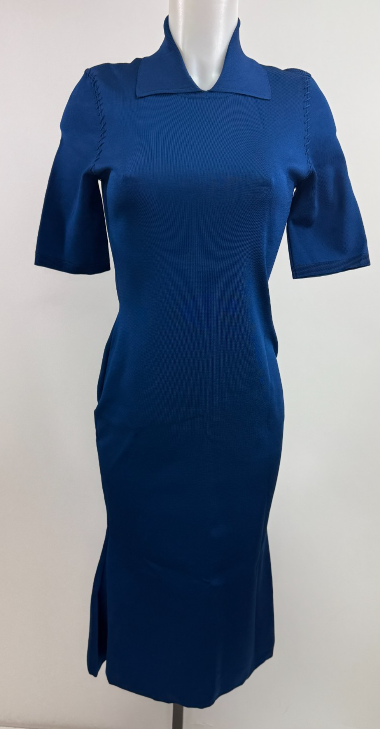 Victoria Beckham Lapis Blue Short Sleeve Fitted Sheath Dress /M NWT $2095