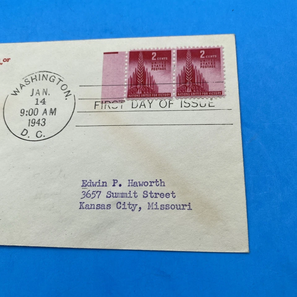 1943 FDC 2c Nations United Washington DC Scott 907 FDR Photo Cachet Crosby - Image 3 of 4