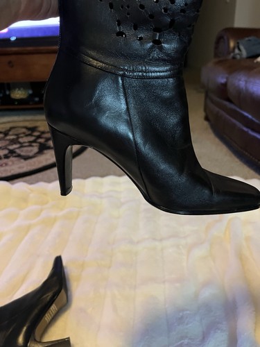 Sexy Bellini Leather 3 1/2 “ Black Laser Cut knee High Boots - Picture 1 of 17