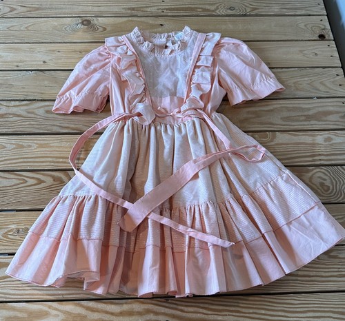 Abito vintage bambina Little Lucy cravatta in vita taglia 8 rosa DI - Foto 1 di 6