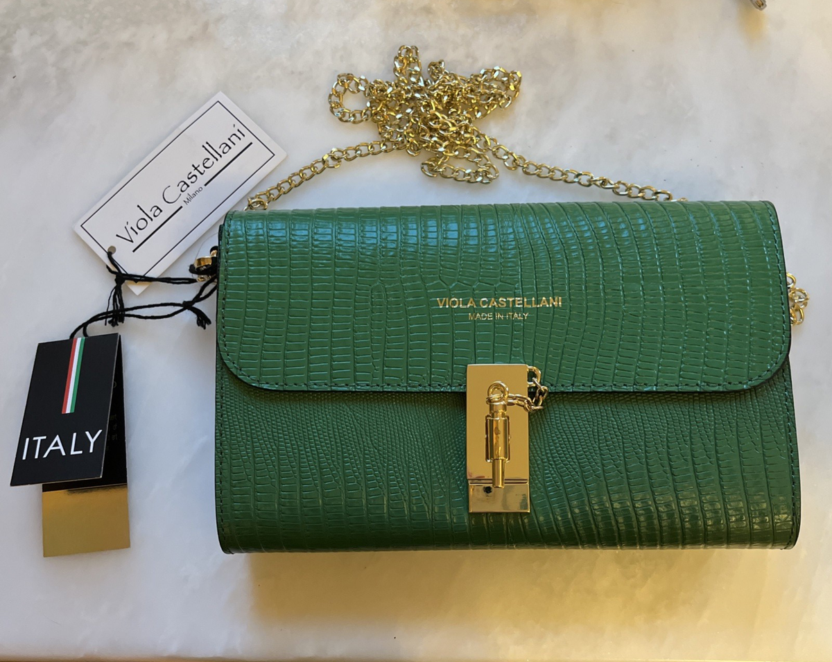 Viola Castellani Emerald Green Embossed Leather Crossbody Bag NWT