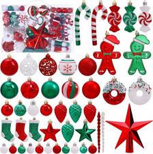 125 Pcs Christmas Tree Ornaments Set, Red Green White Shatterproof Christmas Dec
