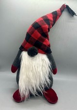Pottery Barn Christmas Plush Gnome Medium 11" Tall, Red Black Buffalo Plaid
