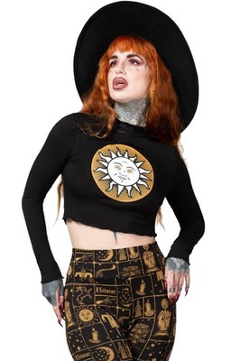 KILLSTAR Langarm Crop Top - Fading Light Sonne Print Vintage Gothic Alternative
