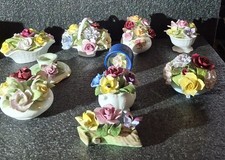 10~Panier à fleurs de collection en céramique vintage~bouquets~Coalport~Royal Doulton~Alb