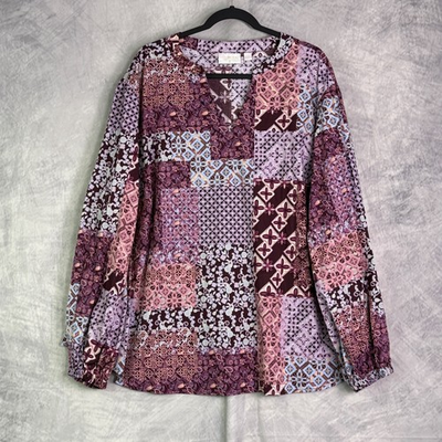 #ad Belle Boho Kim Gravel Patchwork luxe poplin tunic Top 5X artsy cottagecore NWOT $28.89