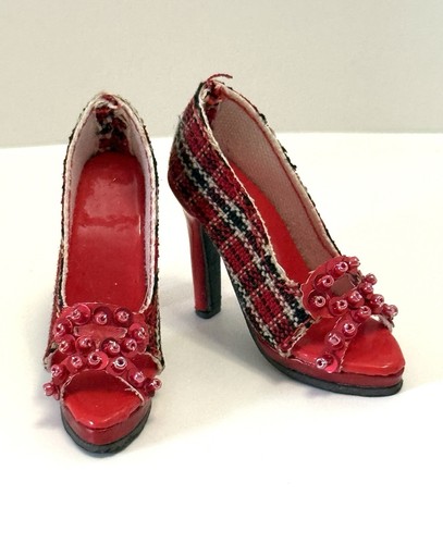 Red Tartan Plaid Shoes Heels for Ellowyne Wilde and Antoinette - Picture 2 of 5
