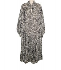 SAMSØE SAMSØE Dorothe Zebra Tie Neck Maxi Dress Long Sleeve Brown Oversized S/M