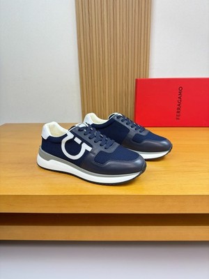 Salvatore Ferragamo Sneakers Suede Fabric Leather Upper 3cm Sole Blue
