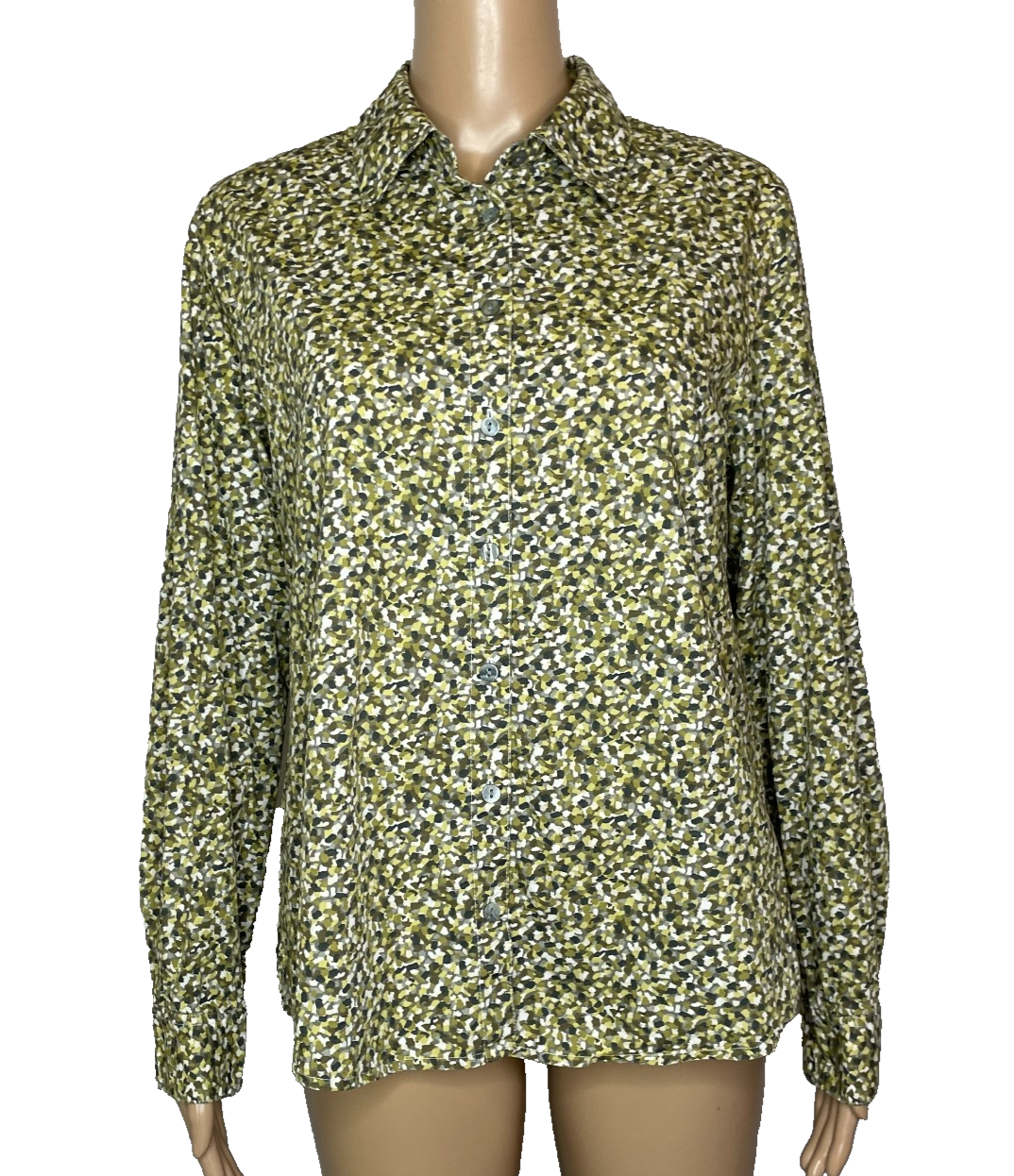 Women's 10 Orvis Green Leaf Pattern Cotton Button Down Cotton Shirt