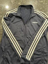 adidas Men's Full Zip Track Jacket Stand-Up Collar 3-Stripe Blue/White Medium