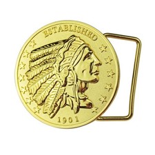 AEROMACH Gold Indian Head Belt Buckle Motorcycle "Established 1901" - CI-6000G