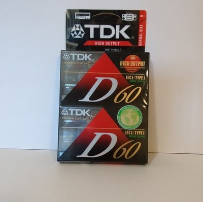 New 2-pack TDK D60 High Output Recordable Cassette Tape 60 min Slimline EcoCase