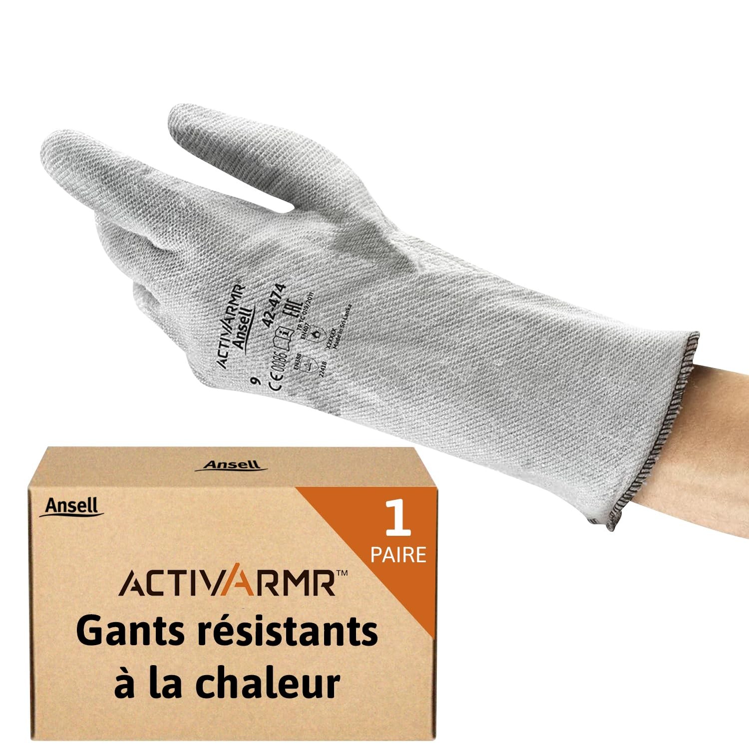 Gants de protection ActivArmr 42-474 anti-chaleur en feutre non tissé noir taille 9