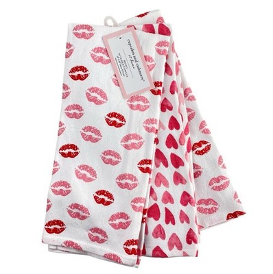 NEW S/3 Cupcakes & Cashmere Kitchen Towels Pink Red Hearts Kisses Bridal Shower