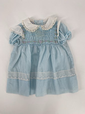 Vintage Polly Flinders 1970s Blue Smocked Dress Baby 12 months