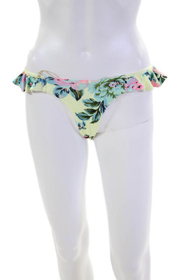 Maaji Womens Swimwear Floral Ruffled Cheeky Bikini Bottom Yellow Size XS