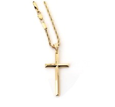 14K Gold Rope Chain Style Cross Pendant Necklace 3MM Cross Necklace Clasp for...