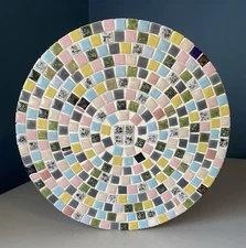 Vintage Handmade Mosaic Art Tile Round Trivet