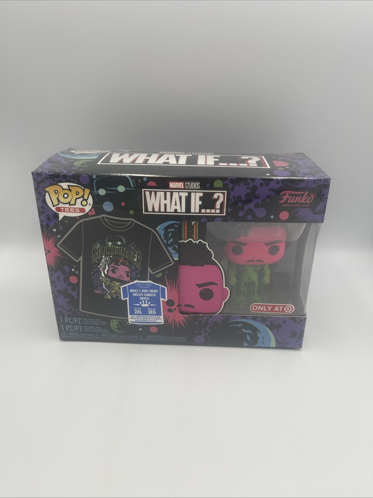 Funko POP What If Infinity Killmonger Figure with Tee Set Sizes L XL