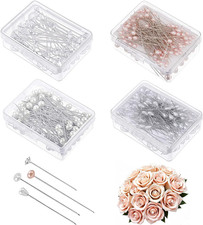 400 Pcs Bouquet Pins Flower Pin, 4 Styles Boutonniere Pins Pearl Crystal Head