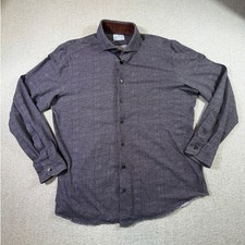 Emanuel Berg Men's 16.5 Large Brown Blue Print Modern Fit Cotton Dress Shirt