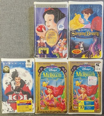 DISNEY 5 VHS Lot New Sealed Clamshell Sleeping Beauty Snow White Little Mermaid 