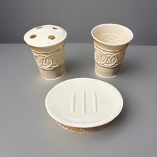 3Pc. Ceramic Bathroom Set With Soap Dish, Tumbler, Toothbrush Holder