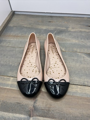 MELISSA Mini Mel Big Girls Pink Black balley flats Jelly Shoes Size 4