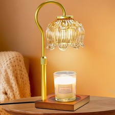Candle Warmer Lamp with Timer, Dimmable Candle Warmer for Candles, Walnut Gold
