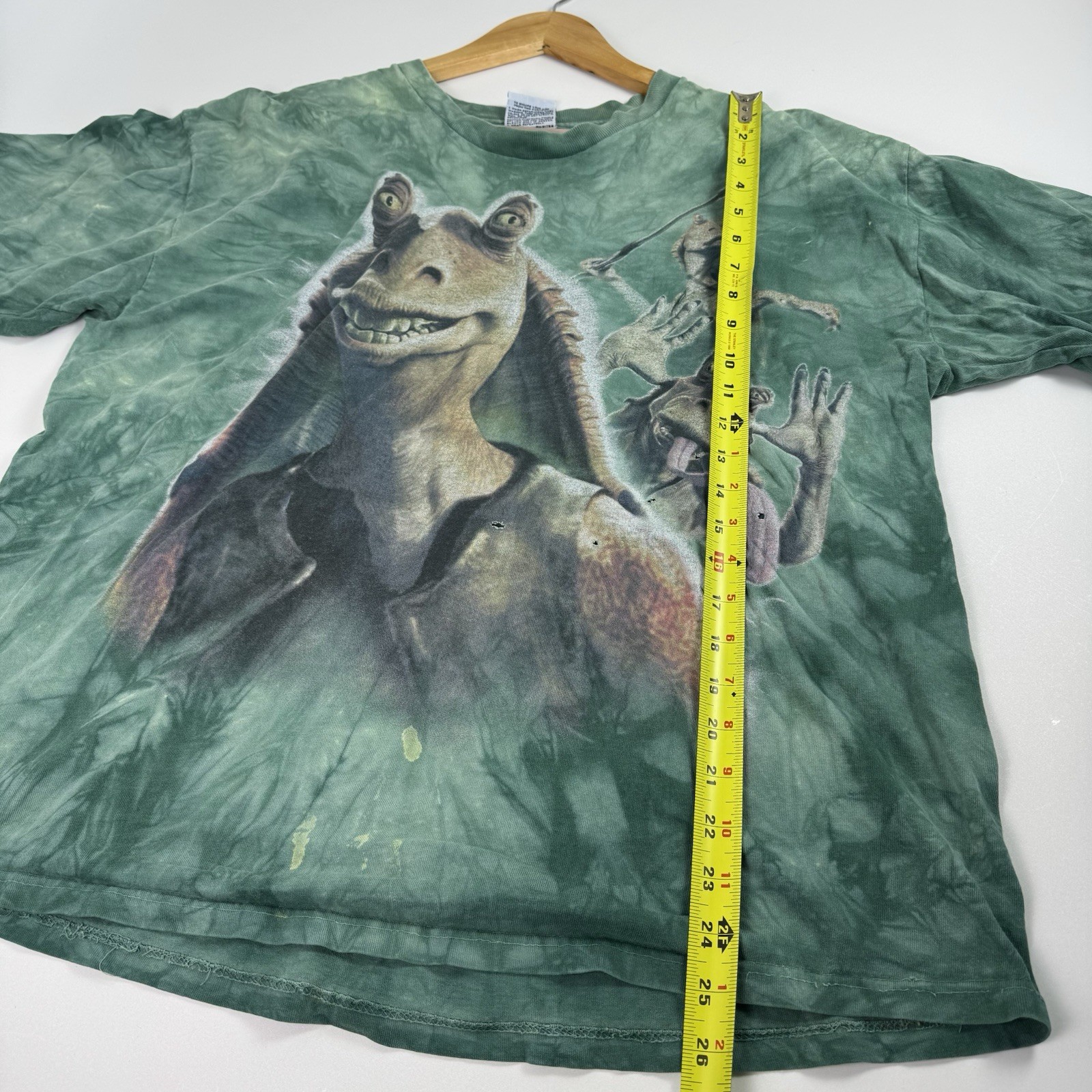 Vintage Jar Jar Binks Liquid Blue Shirt RARE green Tie Dye Star Wars 90s XL image 6
